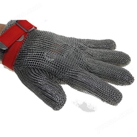 尼龙腕带不锈钢环网防切割手套 5级防护