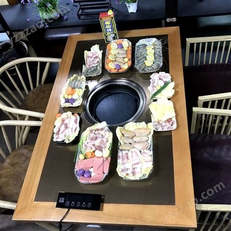 无烟烤涮一体火锅桌  电磁火锅专用桌价格 大理石火锅桌