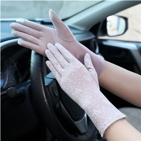 棉质透气手套 来样加工 触屏防晒手套 中长款碎花手套