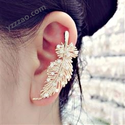 韩国饰品 进口工艺镶钻橄榄叶耳挂 潮流时尚 镶钻耳挂批发