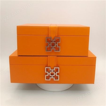 新中式样板房间首饰收纳盒木质工艺品软装摆件纯色带扣储物盒定制