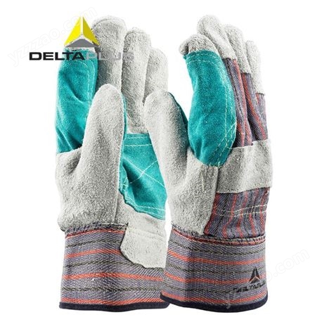 代尔塔204208牛皮防护手套耐磨损抗撕裂焊工用帆布掌背手套