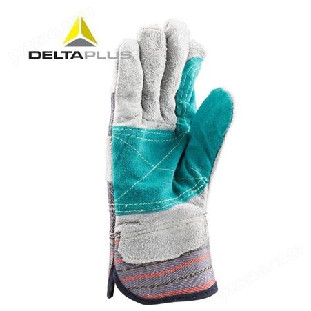 代尔塔204208牛皮防护手套耐磨损抗撕裂焊工用帆布掌背手套