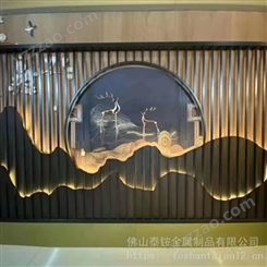 不锈钢屏风激光造型迎客松山水画厂家生产酒店屏风