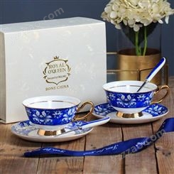 景德镇青花陶瓷下午茶杯子 中国风陶瓷咖啡杯碟套装 公司定制陶瓷礼品