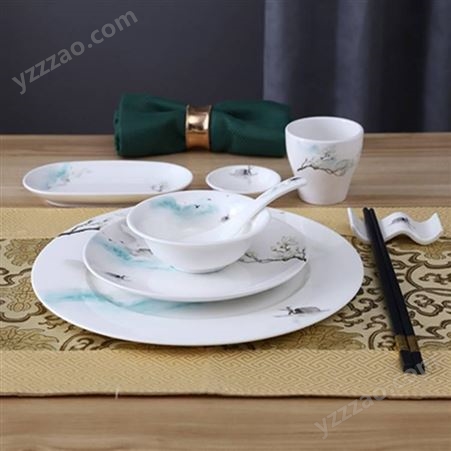 创意陶瓷摆盘碗碟筷子 骨瓷摆台套装酒店用品餐具 会所中式餐厅碗盘