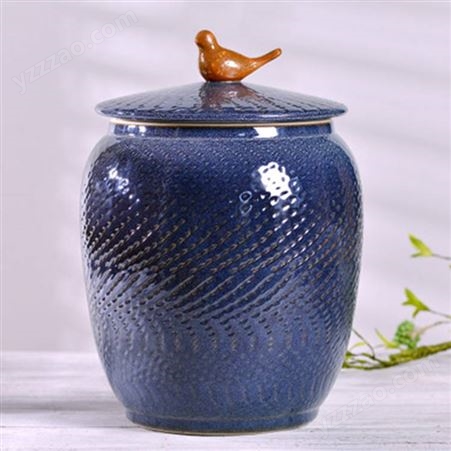景德镇茶叶罐陶瓷米缸 雨花釉陶瓷储物罐 普洱茶饼罐大号茶缸