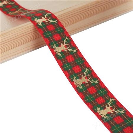 臻至饰品 圣诞格子丝带 仿麻铁线边圣诞雪花格子织带厂家