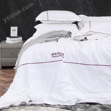 酒店布草四件套 纯棉60s刺绣被单被套白色床上用品 淮安布草厂