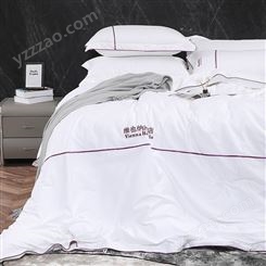 棉田里酒店布草 全棉80支床单被套枕套四件套白色耐脏  logo定制
