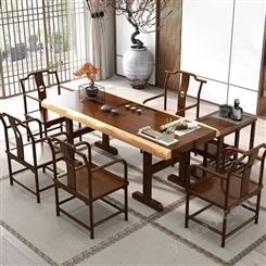 新中式大板禅意功夫茶公室实木泡茶桌椅组合定制 家用客厅茶桌椅批发