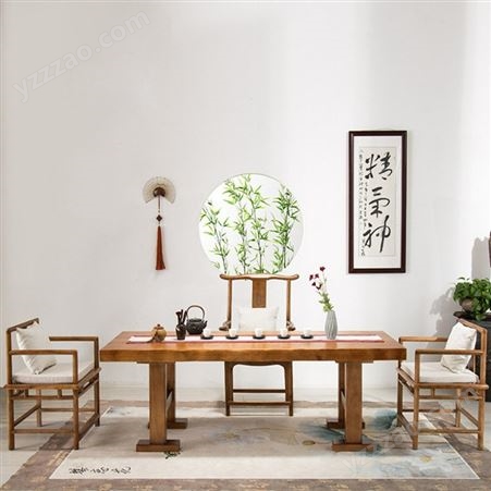 重庆新中式原木茶桌 办公实木大板桌椅定制 禅意茶台功夫泡茶桌厂家直营