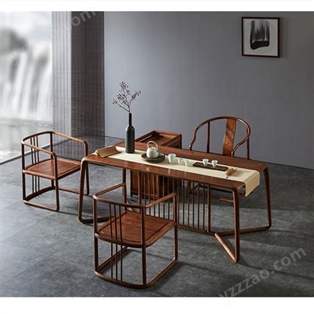 新中式实木茶桌组合 黑胡桃功夫茶台 禅意茶室简约现代家具