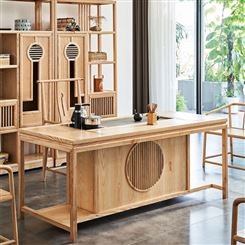 新中式家具 新中式白蜡木茶桌椅组 合免漆全实木茶台 家用功夫泡茶桌