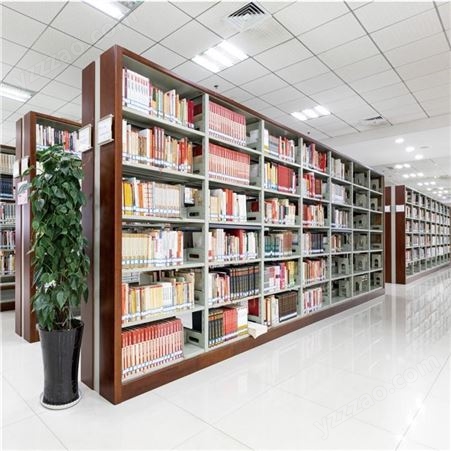 图书设备系列 木护板单柱双面书架 仓储式 双柱双面书架 生产厂家