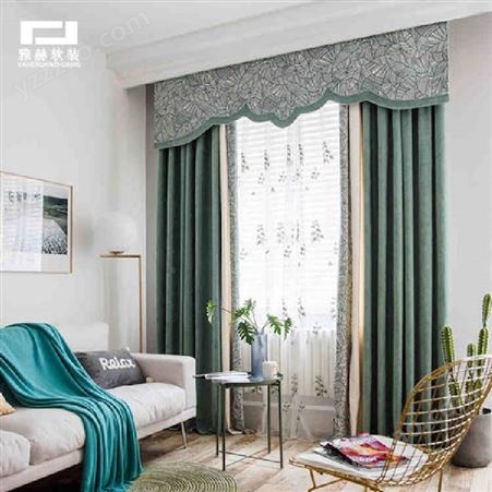 窗帘成品 新中式家居风纯色棉麻拼接窗帘布 客厅卧室遮光落地窗